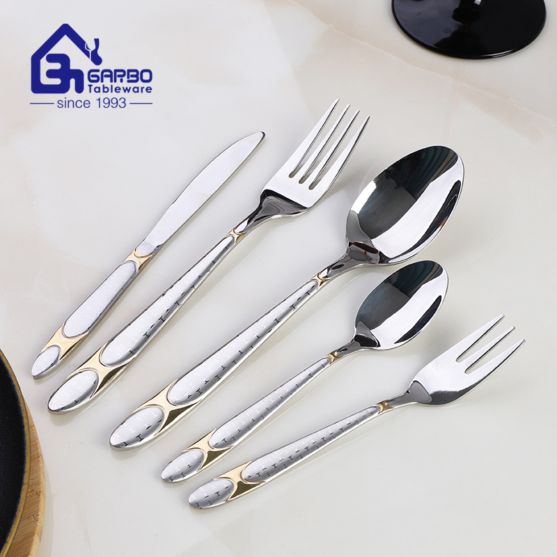 Silver 201 Stainless Steel Cutlery with Gold Plated Handle Fruit Knife Kitchen Utensils Wholesale Flatware