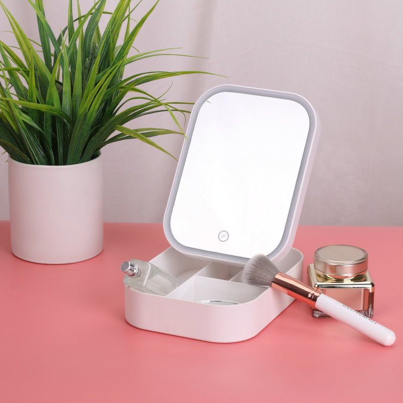 Smart Touch Screen Folding LED Single Side Cosmetic Makeup Mirror with Organizer