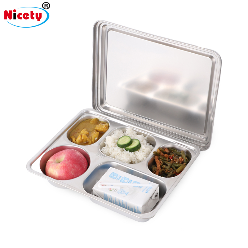 Indonesia Style 304 Stainless Steel Food Tray 5 Compartment Stainless Steel 304 with Lid