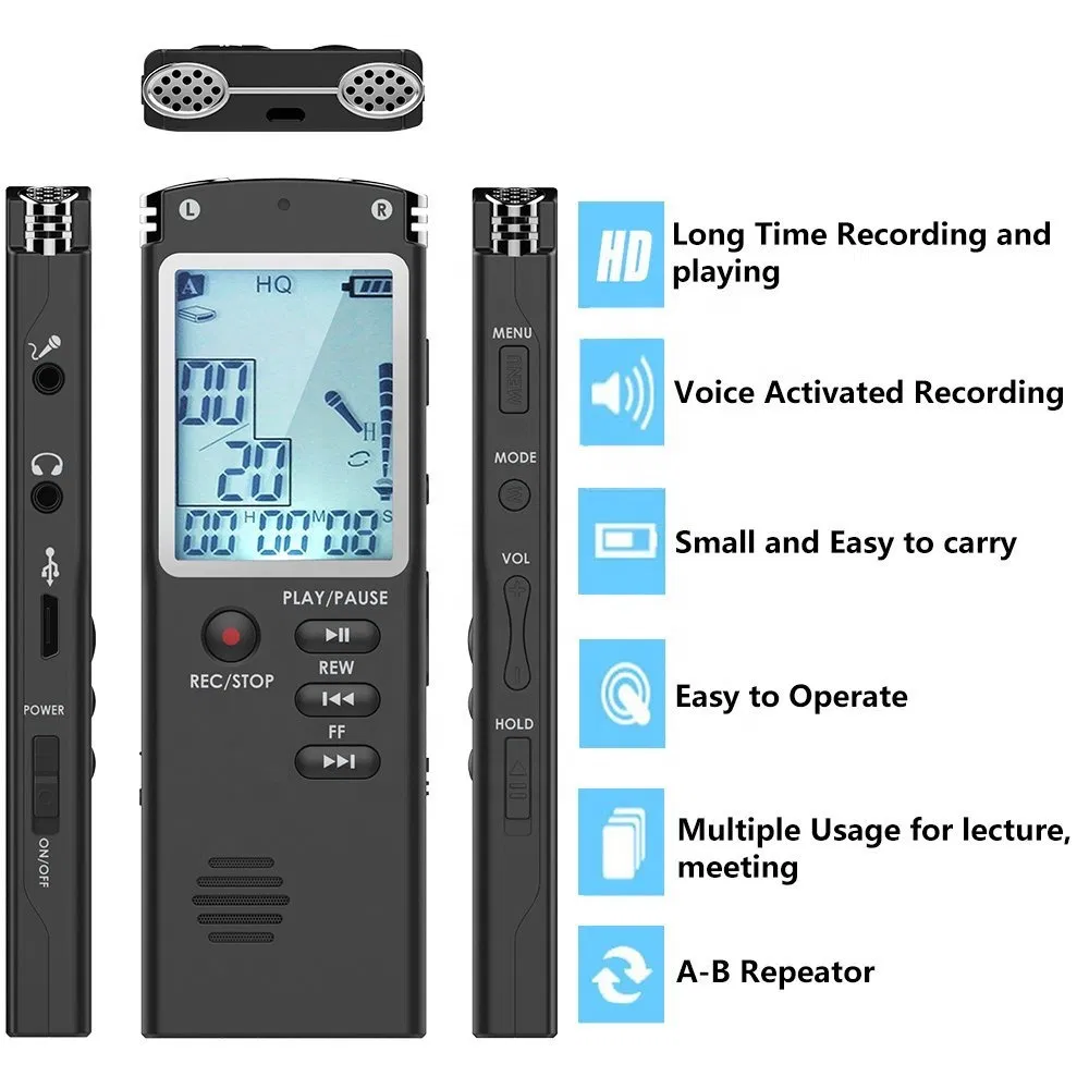 Цифровой диктофон T60 8GB с MP3-плеером и LCD дисплеем