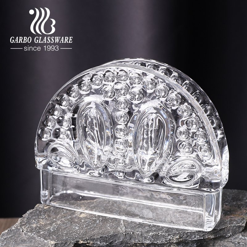 Wholesale China High White Bead Design Clear Glass Napkin Holder for Home Use
