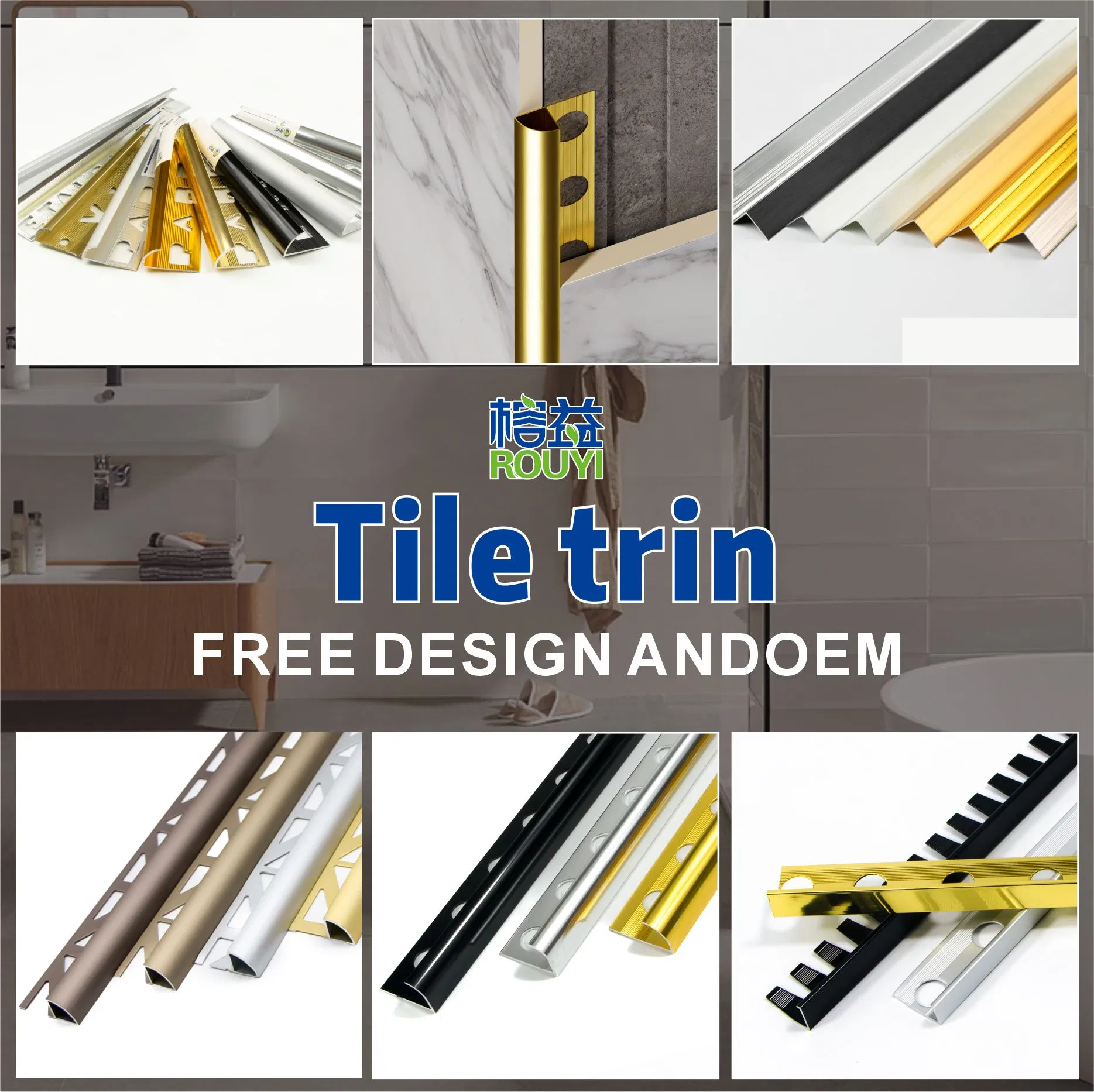 Latest Design Waterproof Wall Corner Decoration Aluminum Tile Edge Trim