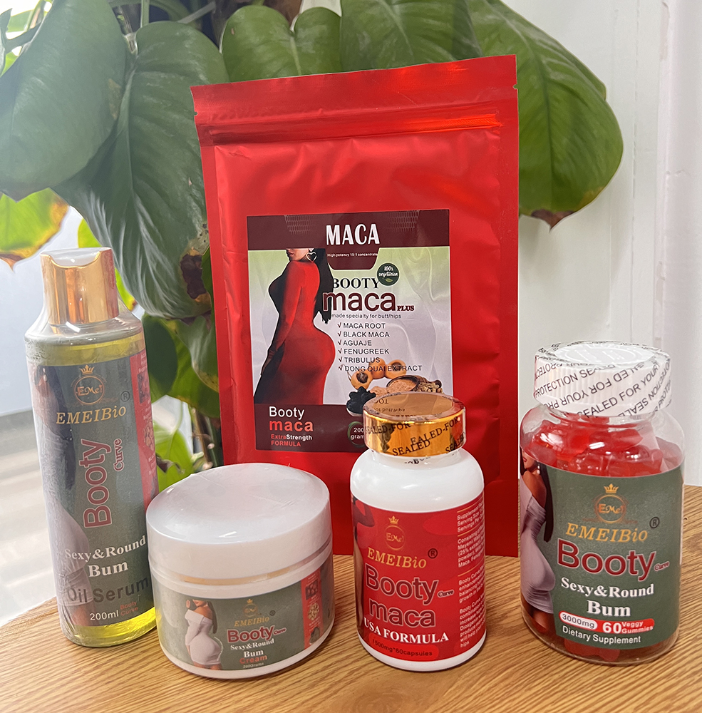 OEM Service Butt Booty Maca Best Women Health Natural Herbal Black Maca Root Powder Cream Gummy Set for Butt Enlargement