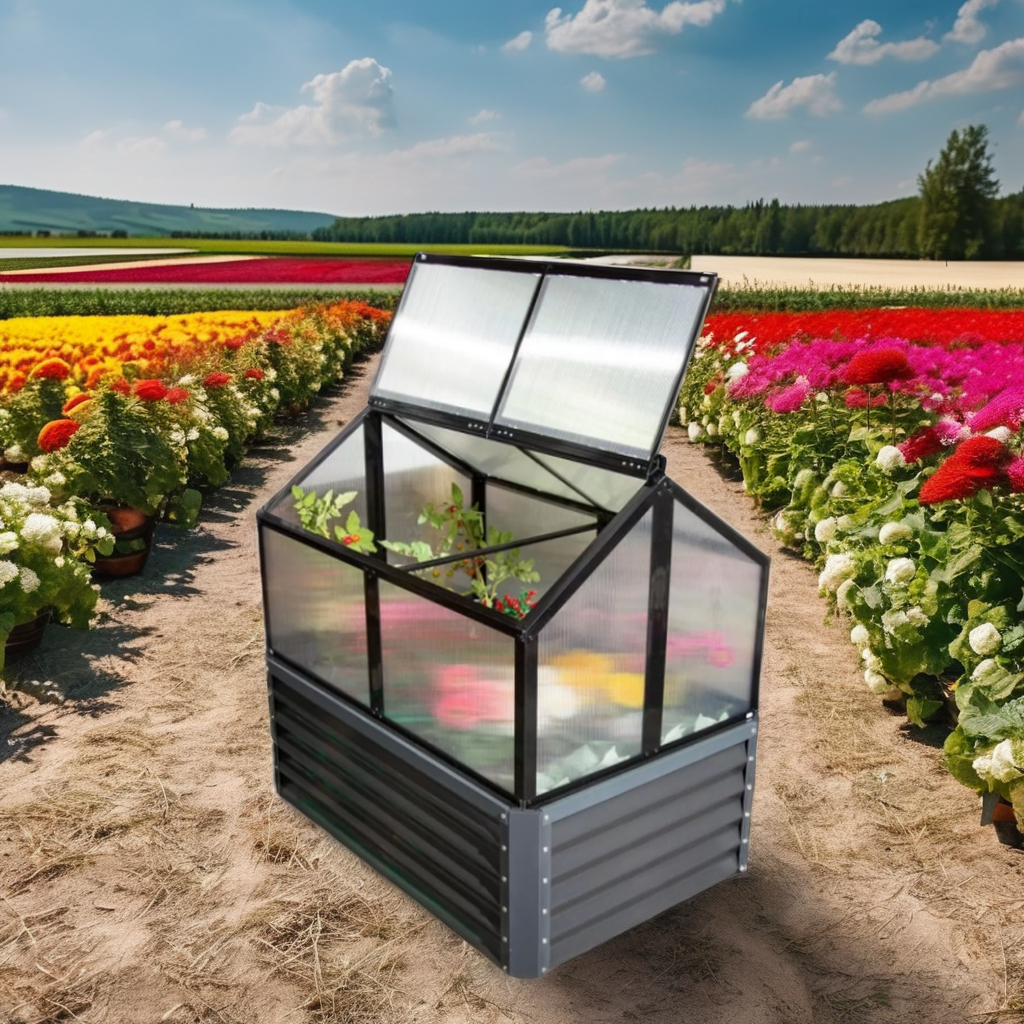 Грядка садовая Зеленый домик с теплицей на крыше