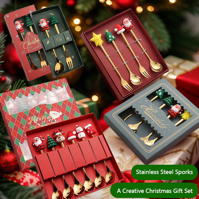 Adorable Christmas-Themed Fork and Spoon Set for Children