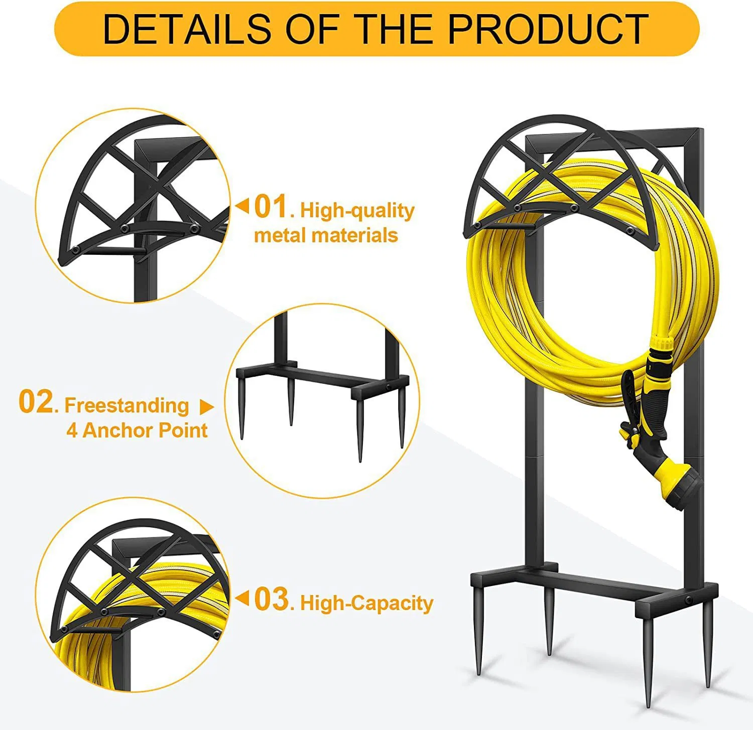 Freestanding Heavy Duty Detachable Storage Garden Hose Holder for Outside Yard Lawn