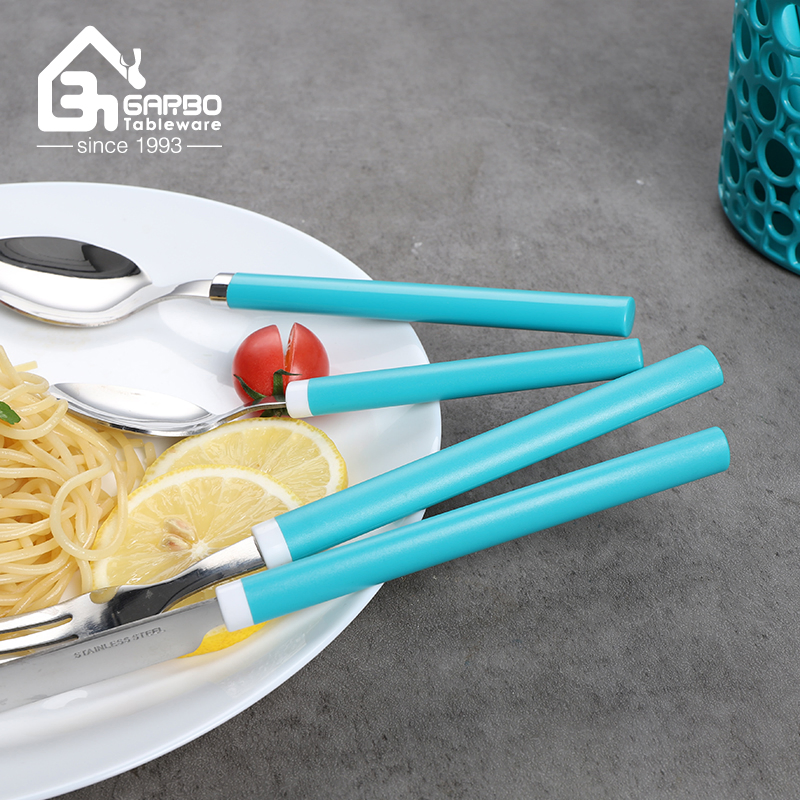 Affordable Stainless Steel Dinner Forks Set with Blue Plastic Handles Flatware Kitchen Tools