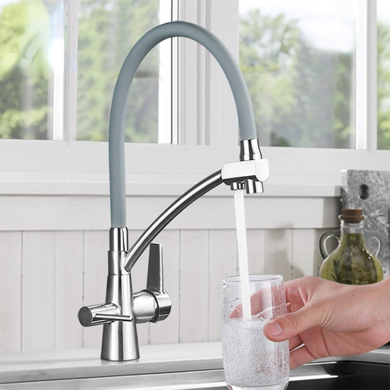 Kitchen Sink Faucet Pure Water Filter Mixer Crane Dual Handles Purification Mixer