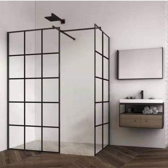 Black Shower Screen Walk in Shower Cabin Tempered Glass Panel Adjustable Stainless Steel Top Support Bar for Wholesale Made in China