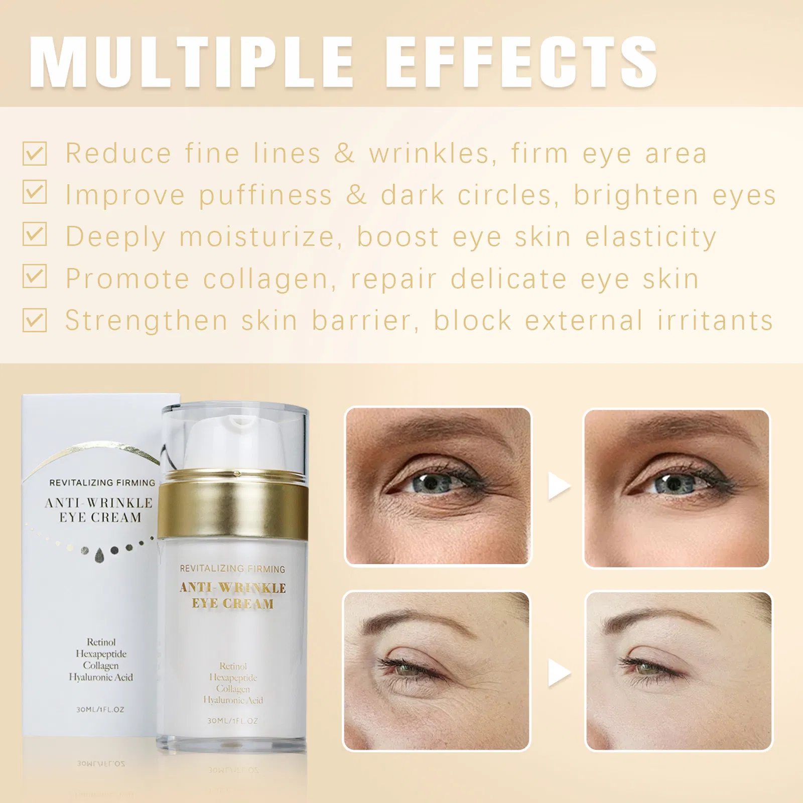 Beauty Cosmetics Facial Care Brightening and Smoothing Anti-Wrinkle Eye Cream