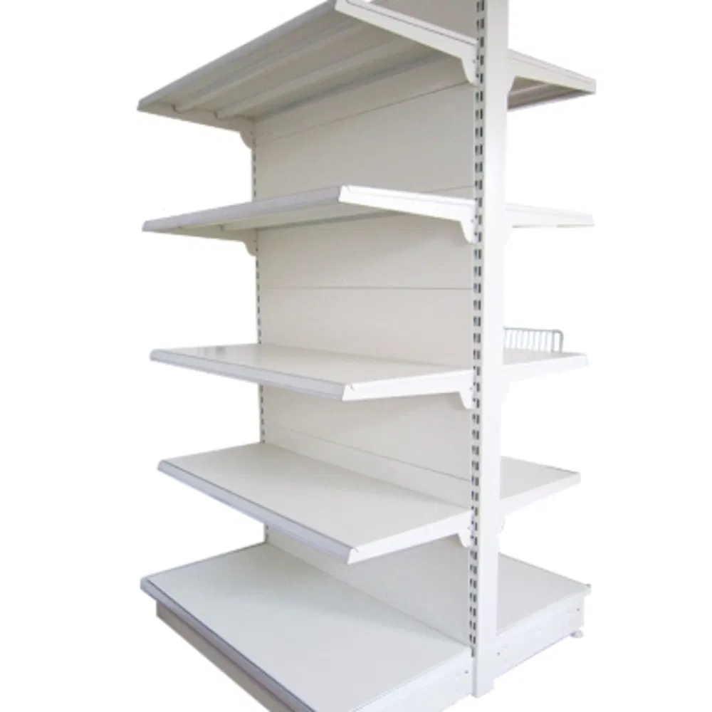 White Double-Sided Shelves Supermarket Rack Display Stand