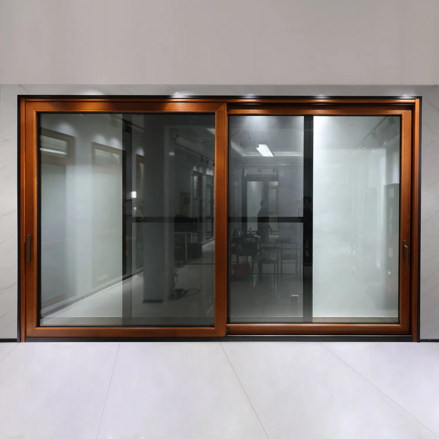 Modern Design Timber Clad Aluminum Doors Wooden Triple/ Double Glaze Sliding Door