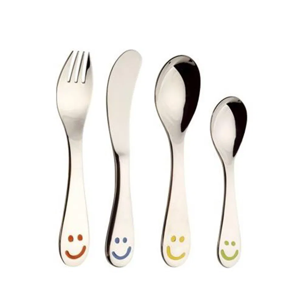 18/10 Stainless Steel Brushed Engraved Knife Fork Spoon Kids Silverware Set, Children Cutlery with Decal Design Pattern