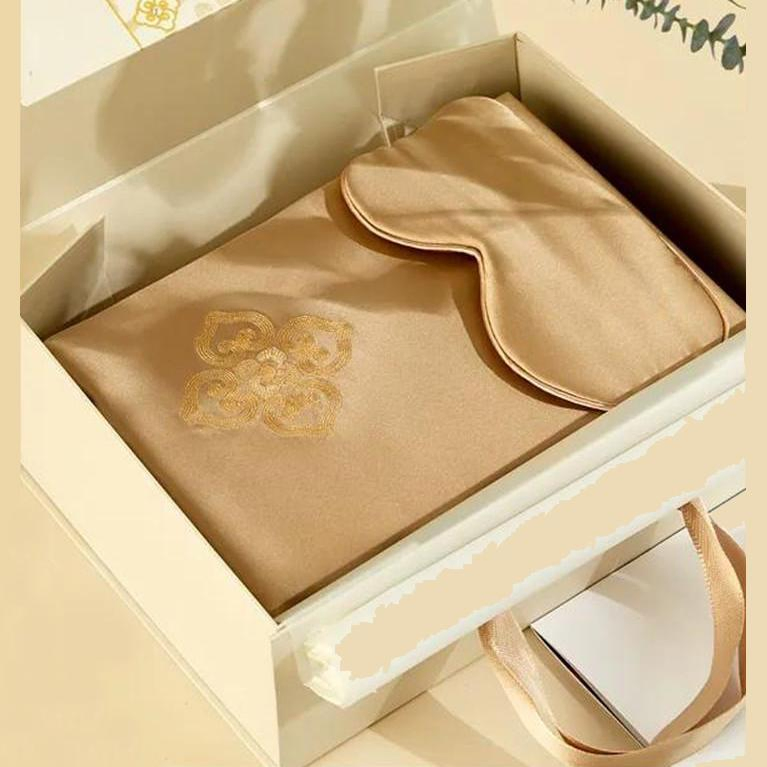 100% Mulberry Custom Embroidery Logo 22 Momme Custom 100% Silk Pillow Case Gift Set