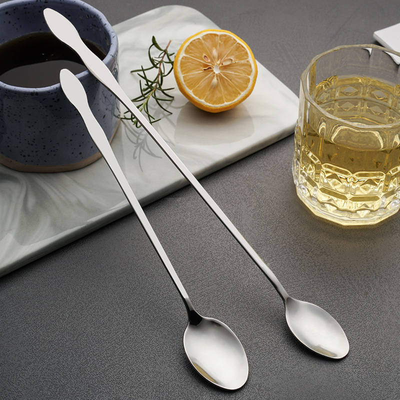 Stainless Steel Gourd Ice Long Spoon Round Spoon Coffee Stirring Spoon Milk Tea Shop Spoon Bar Cocktail Mixing Spoon