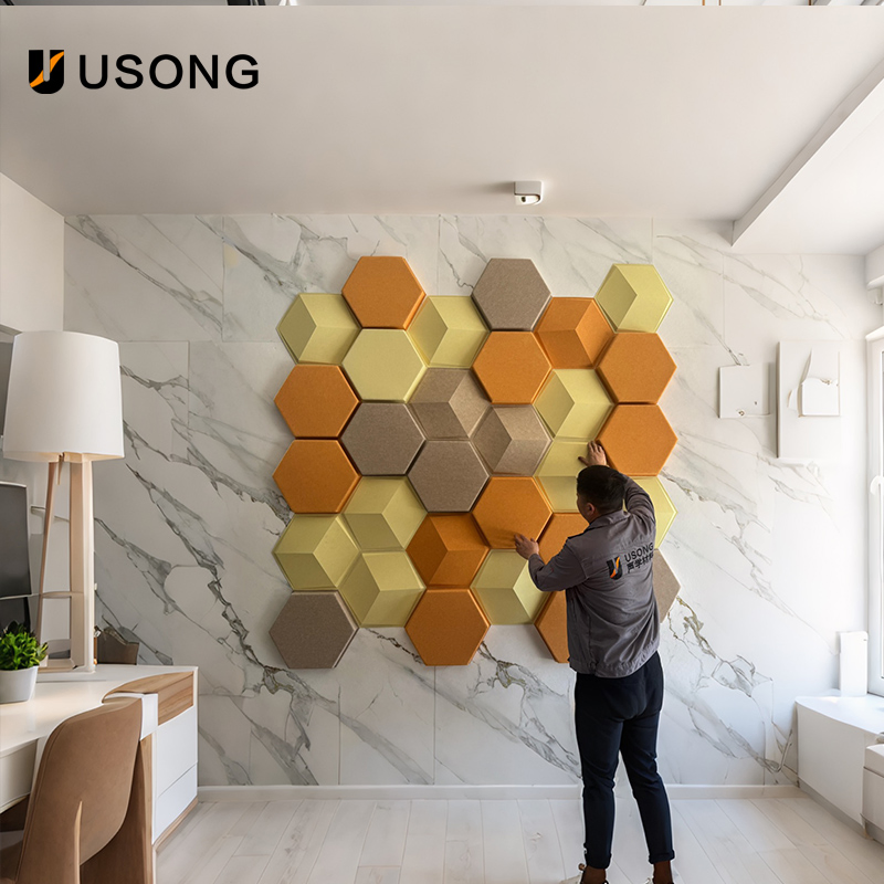 Fire Prevention Polyester Fiber Hexagonal 3D Acoustic Wall Panel - Usong