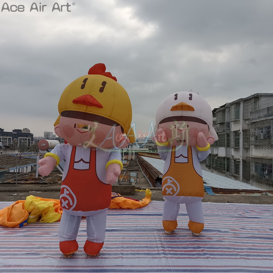 2.4m H Advertising Inflatable Chicken Cartoon Dress and Duck Walking Costume for Promotion or Decoration
