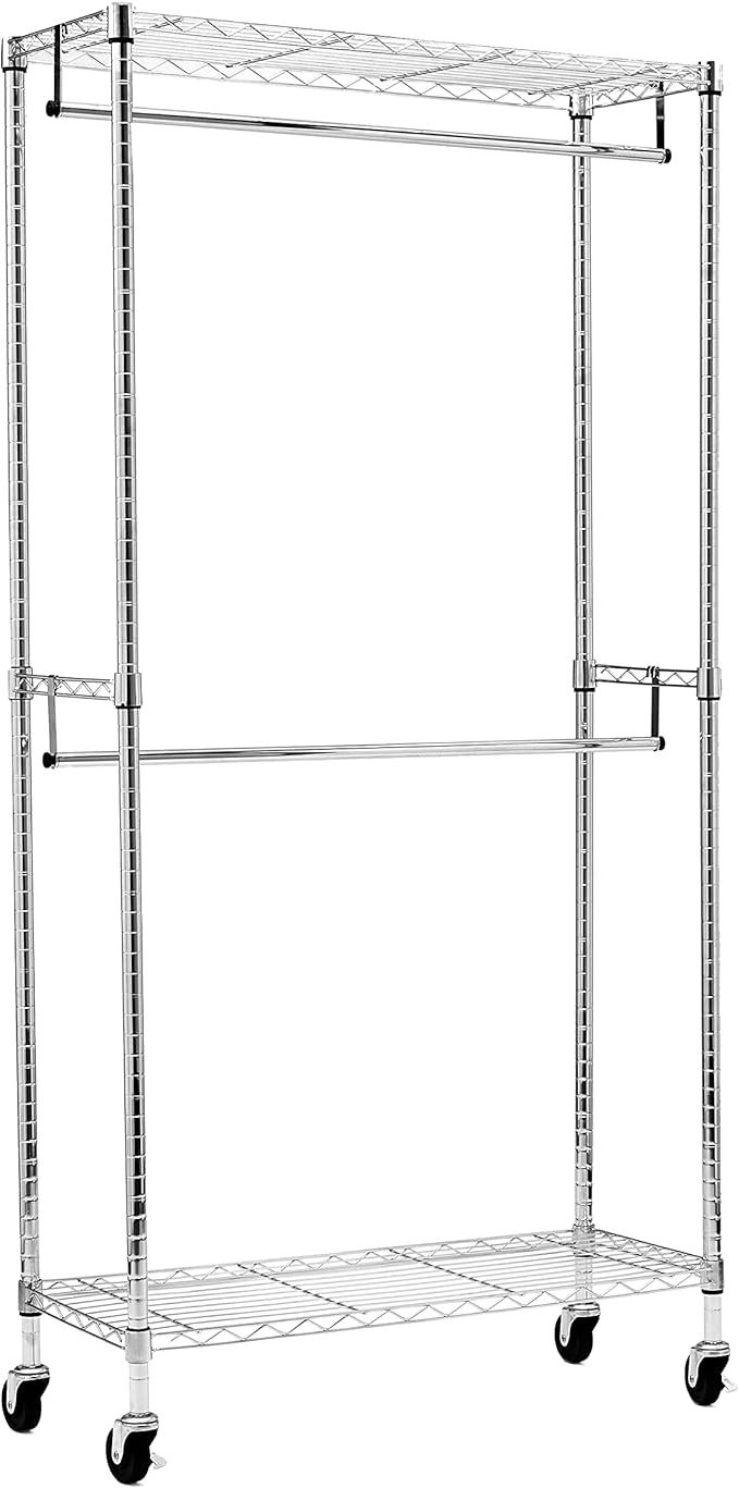 Storage Shelves Heavy Duty Rolling Clothing Closet Organizer Garment Rack
