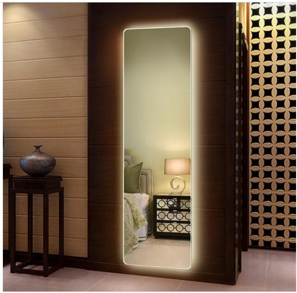 Full Length Wall Decor Backlit Lamp Hotel Room Vanity Bathroom Smart LED Dressing Floor Stand Mirror with Leg