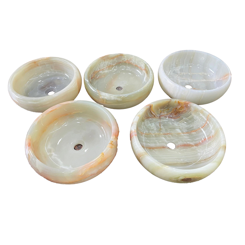 Sino Topstone Natural Stone Marble Round Vessel Sink Light Green Onyx Round Bathroom Sinks