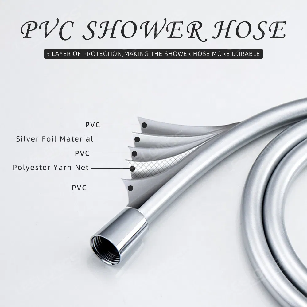 1.2m 1.5m 2m Non-Toxic Leakproof Handheld Shower Head Hose Flexible Anti-Kink PVC Silver Grey Shower Hose