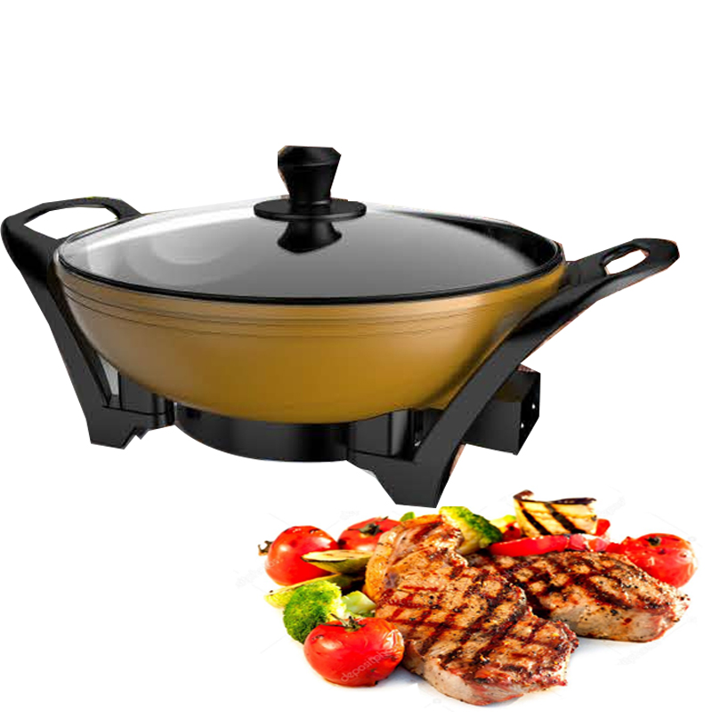 Kitchenware Multifunction Electric Grill Cooker Stir-Fried Compact Hot Plate Fry Pan Cooking Pot Marble Coating