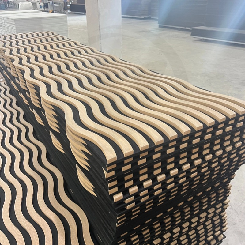 Vigor White Oak Wave Panels Sound Absorbing Wood Slat Acoustic Wall Covering