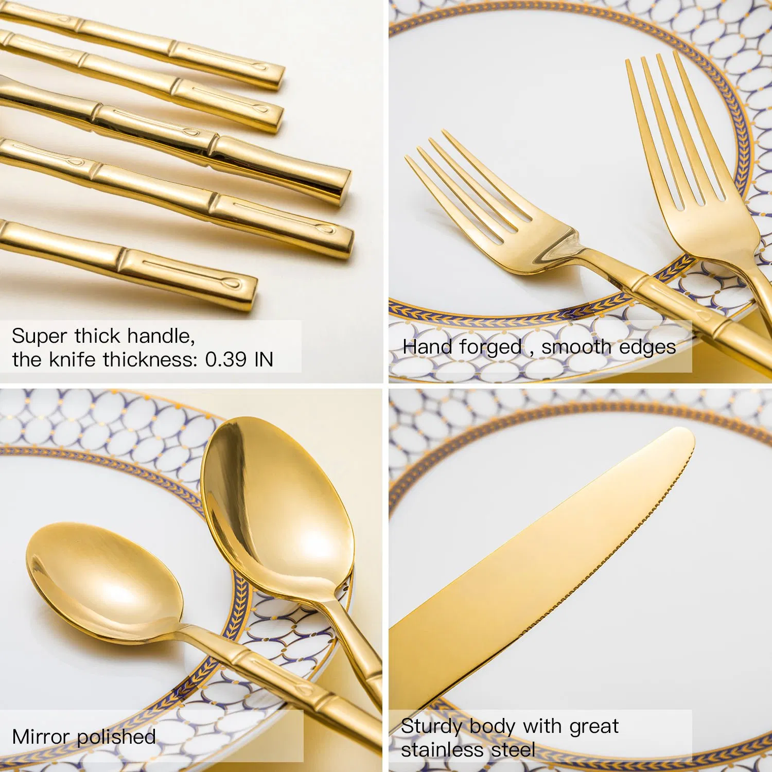 Wholesale Stainless Steel Forged Bamboo Gold Cutlery Set for Wedding