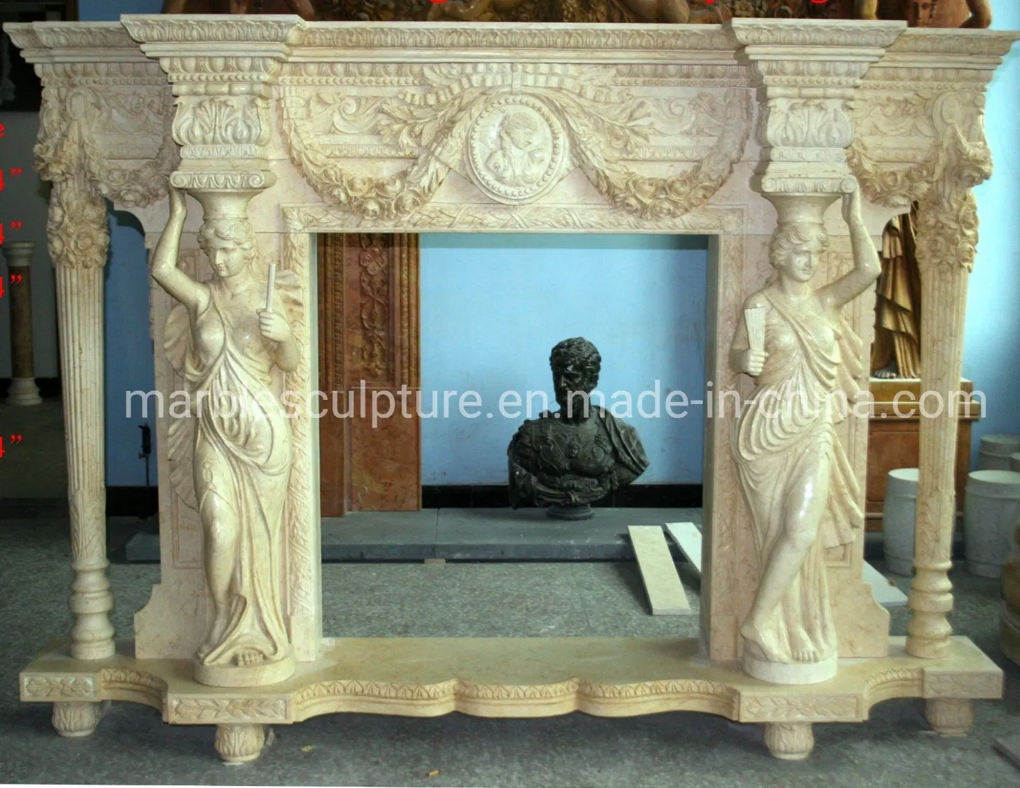Factory Wholesale Modern Design Marble Mantel Natural Stone Fireplace Surround Figure Statue (SY-MF363)