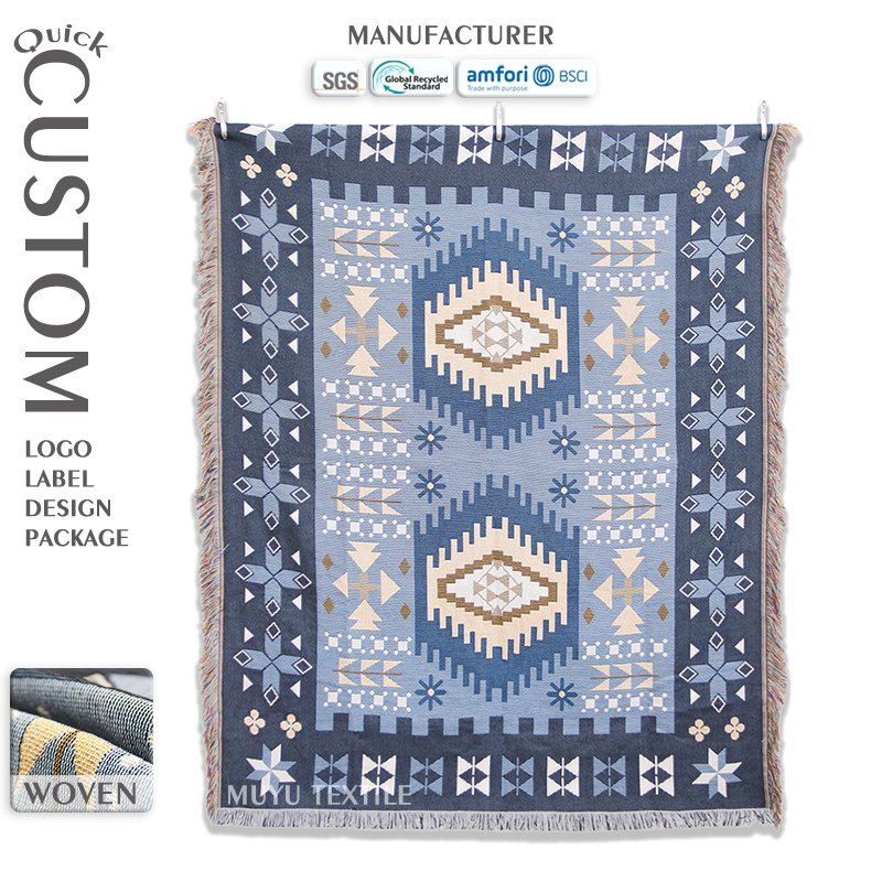 Custom Bohemian Jacquard Blanket and Woven Tapestry Blanket SGS Certified Suitable for Both Outdoor Camping and Living Room Use