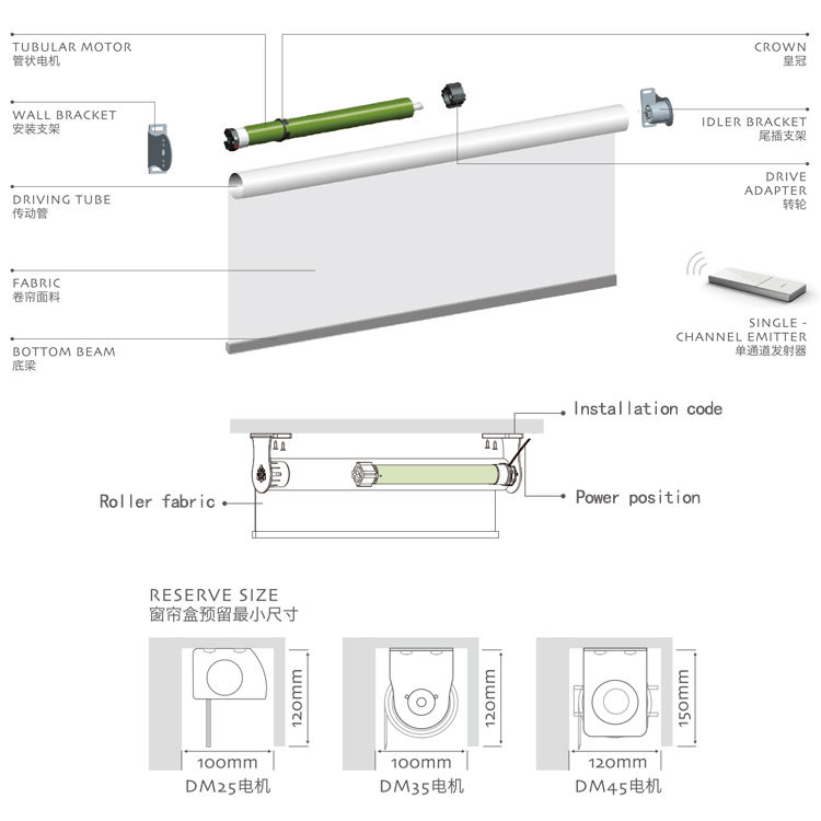 Aokam45-20/17-Mr-E-XP Anti-Pinch Hand Anti-Collision Intelligent Tubular Motor
