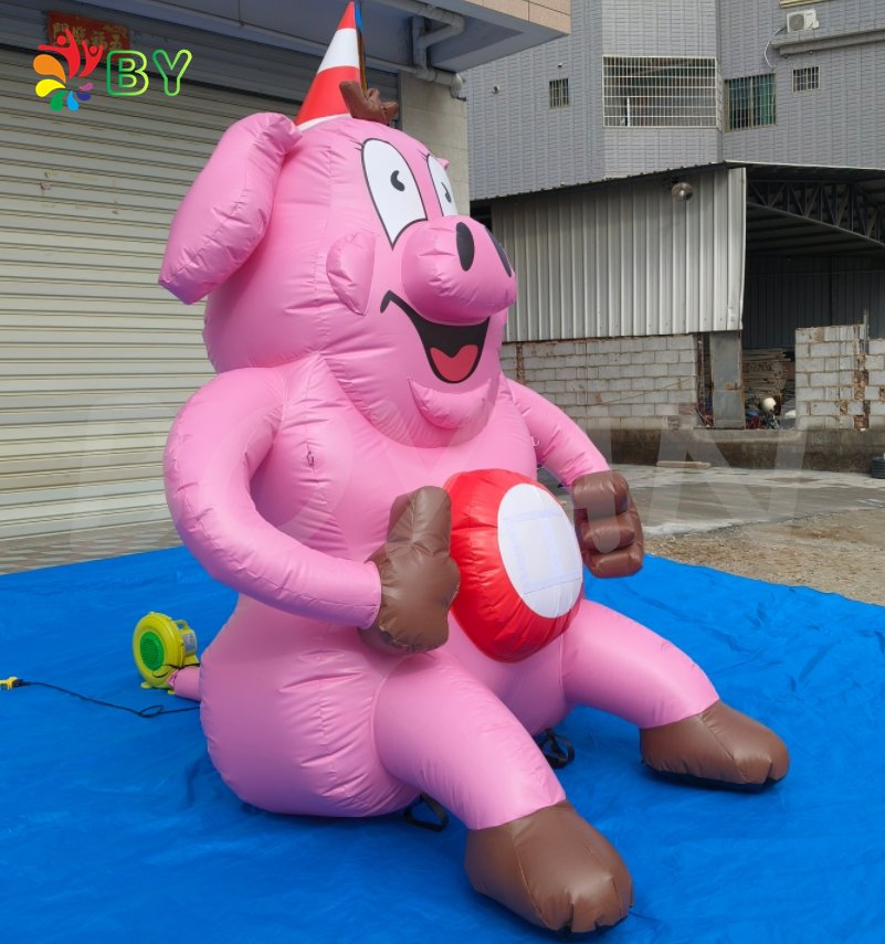 Lovely Giant Shopping Mall Inflatable Pink Pig Cartoon Inflable for Restaurant Decoration