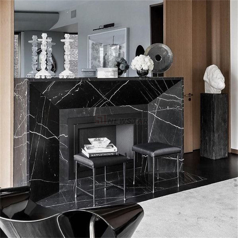 Newstar Home Decorative Natural Stone Mantel Marble Surround Carving Fireplace Indoor Decoration Natural Calacatta Black Marble Fireplace