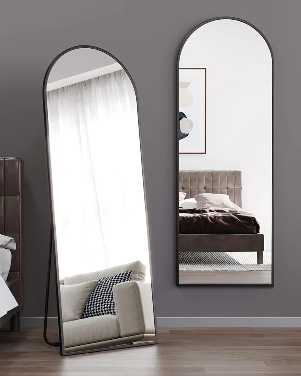 Arched Full Length Mirror Floor Mirrors with Aluminum Alloy Metal Frame Free-Standing Wall Mounted or Leaning Large Bedroom Dressing Mirror Modern