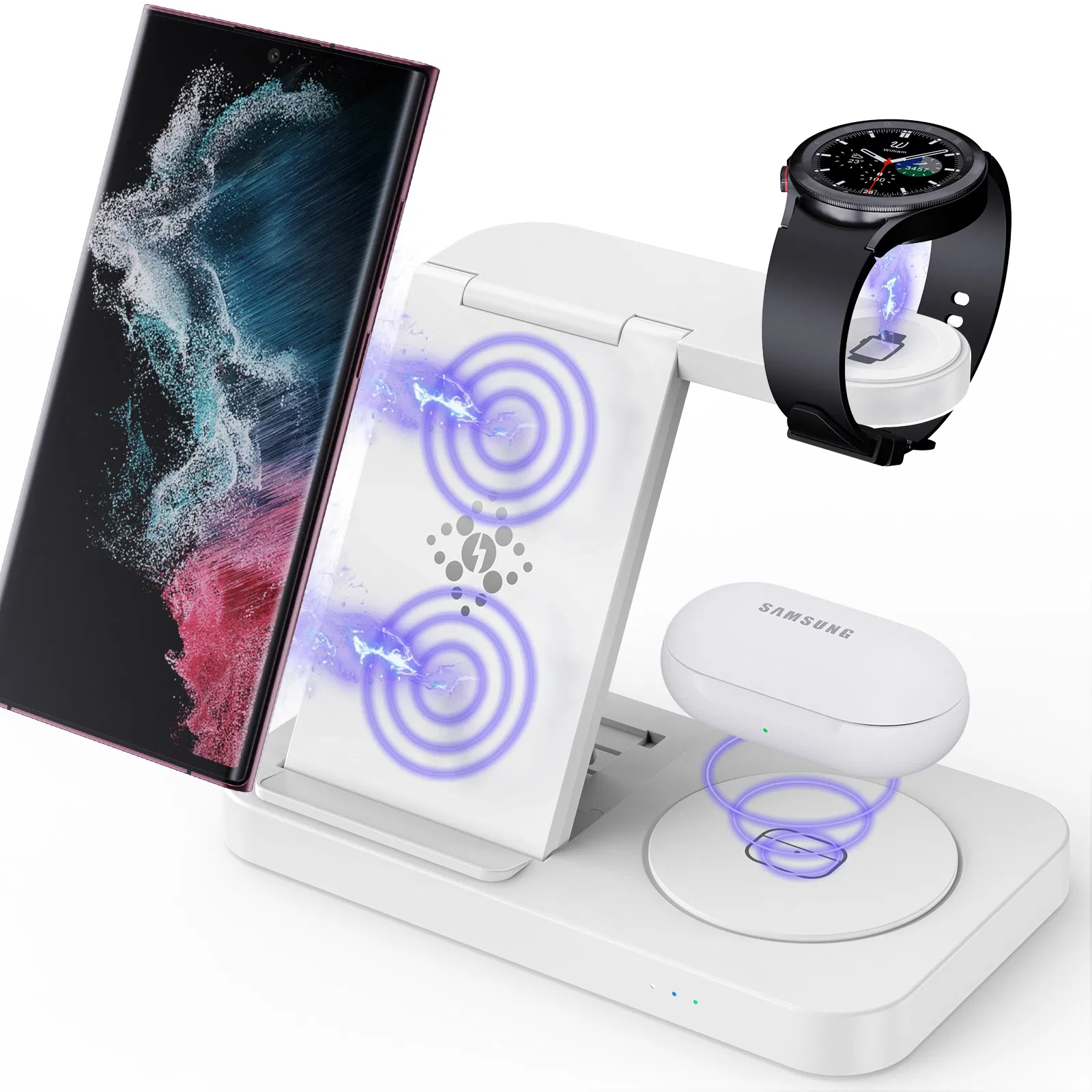 Multi-Functional Foldable 3-in-1 Wireless Charger for Samsung Watches Phones Earphones 15W Fast Wireless Charger Docking Station