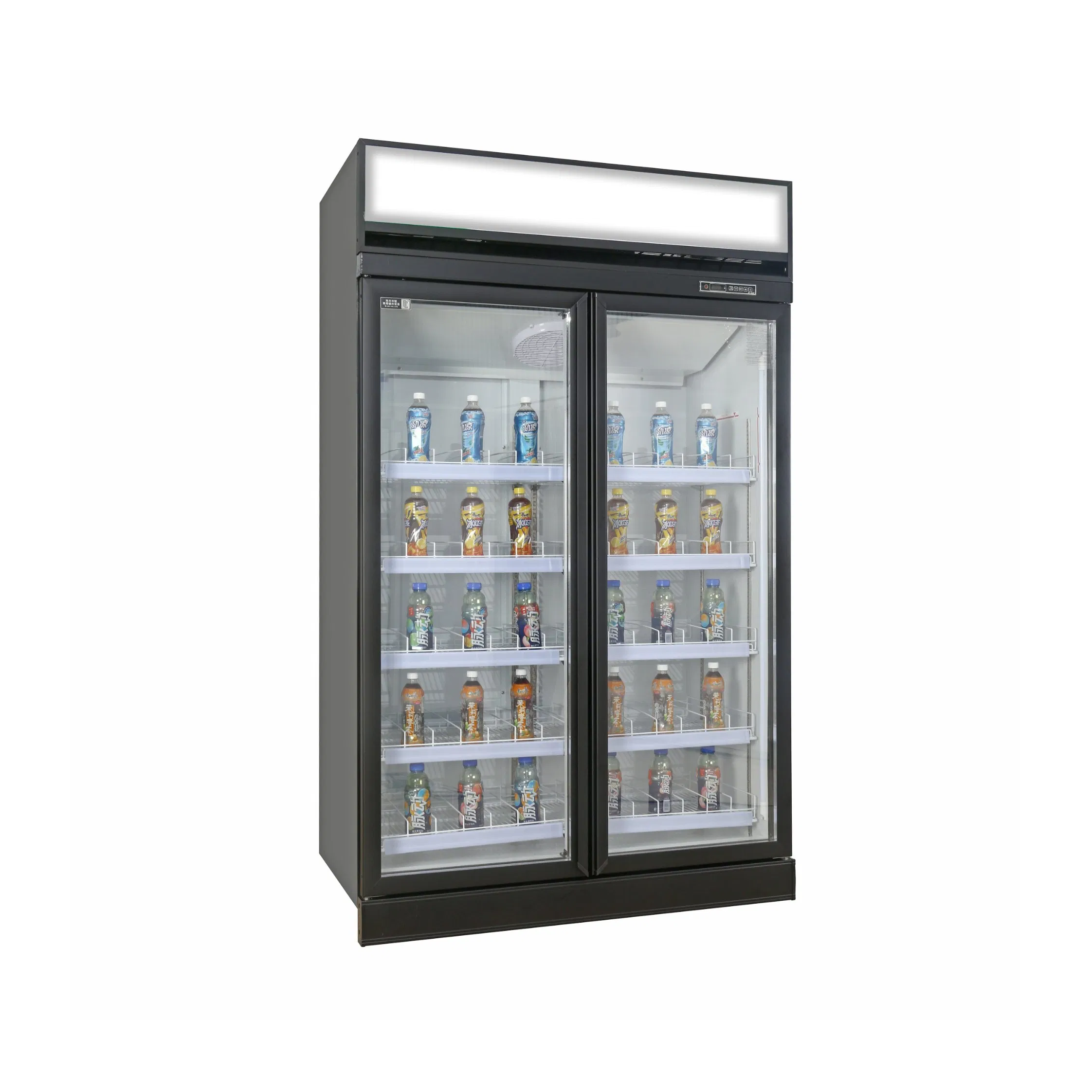 Commercial Double Door Refrigerator Beer Beverage Glass Upright Refrigerated Display Showcase