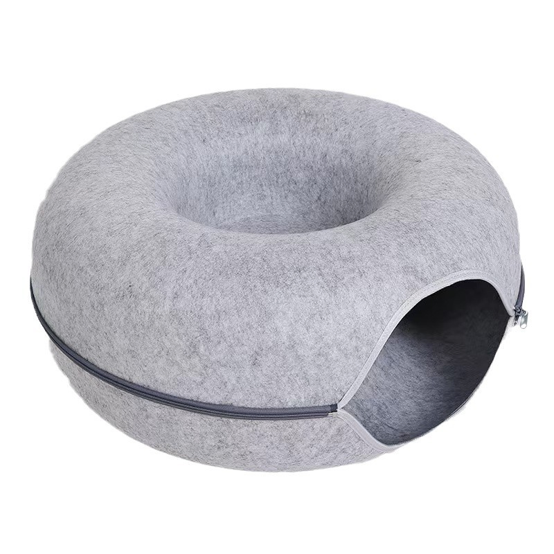 Durable Felt Half-Enclosed Cat Nest with Tunnel Feature