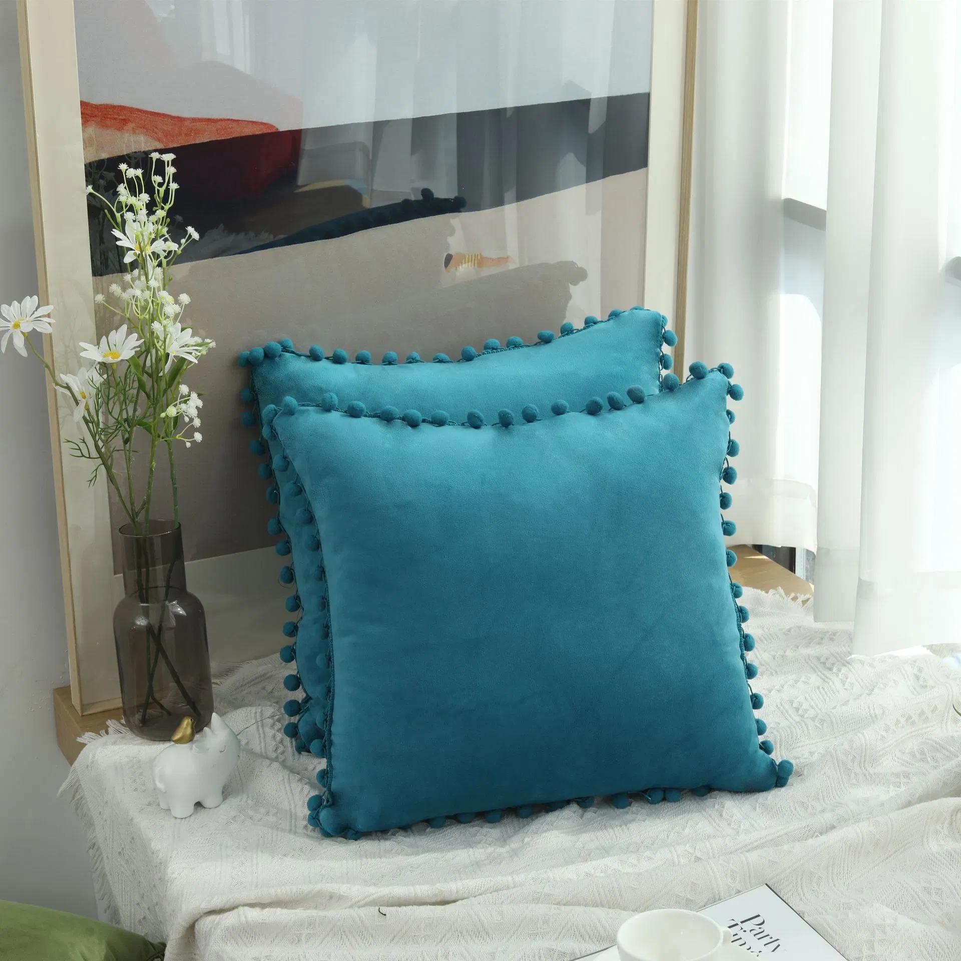 Decorative Throw Pillow Covers Cushion Cases POM Poms Double-Sided Pillow Cases