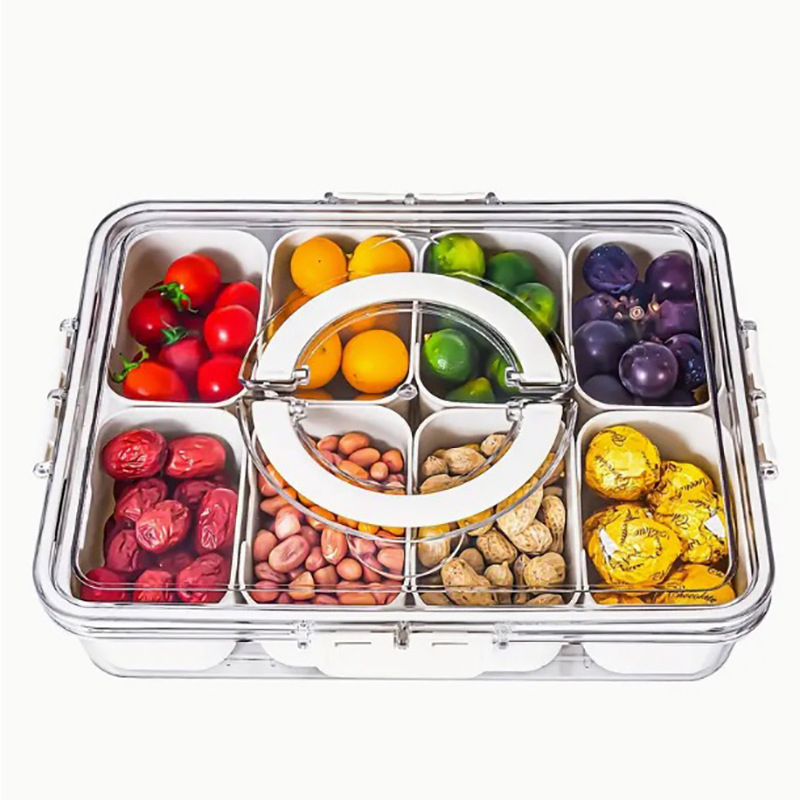 Portable Divided Serving Tray with Lid Snack Box Snack Platters Organizer Camping Outdoor Fresh Food Storage Box