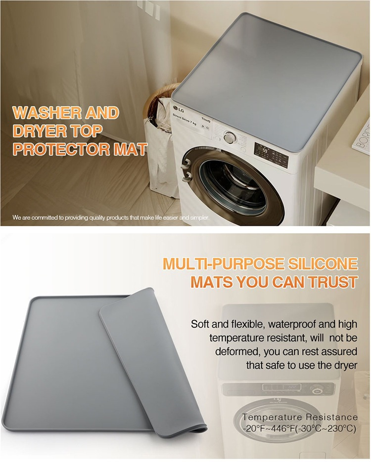 Foldable Silicone Rubber Mat Non-Slip Waterproof Silicon Washing Machine Cover Washer Dryer Top Protector Mat