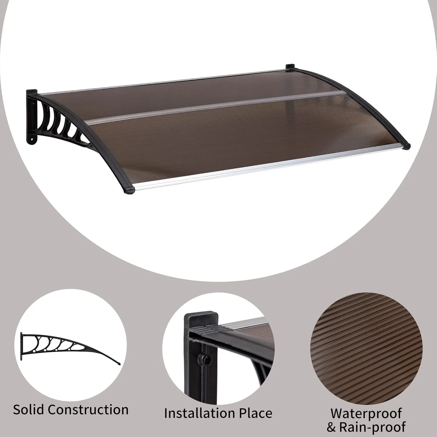 Outdoor Door Awning Patio Window Cover Polycarbonate Rain & Snow Protection