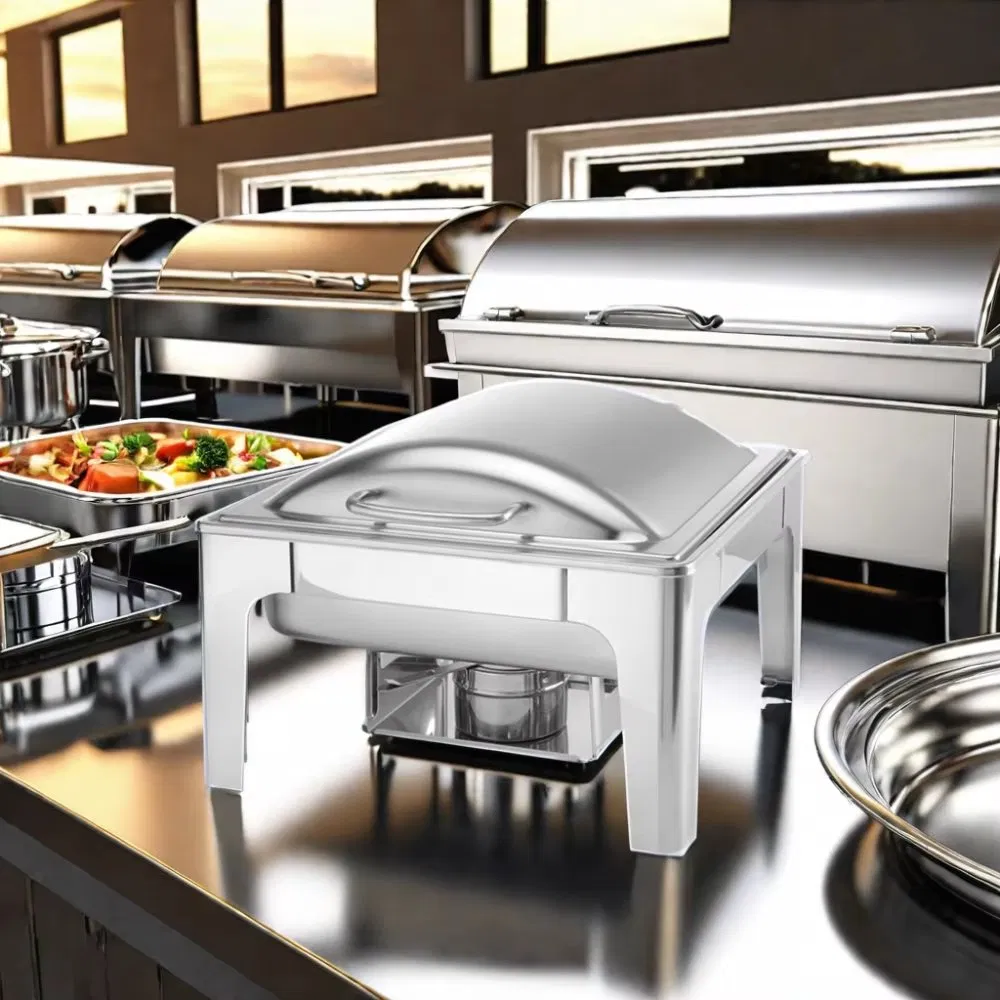 Hot Sell Stainless Steel Square Chafer Factory Price Wedding Food Warmers with Solid Stand Fuel Holder for Catering Buffet