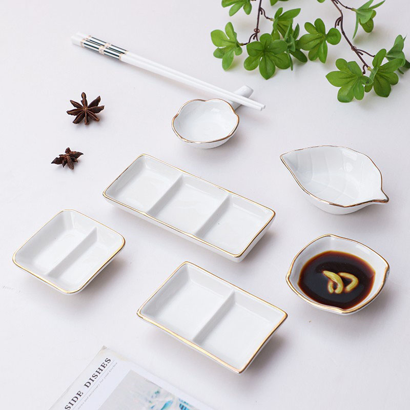 European Light Luxury Gold Rim Seasoning Dish Ceramic Saucers