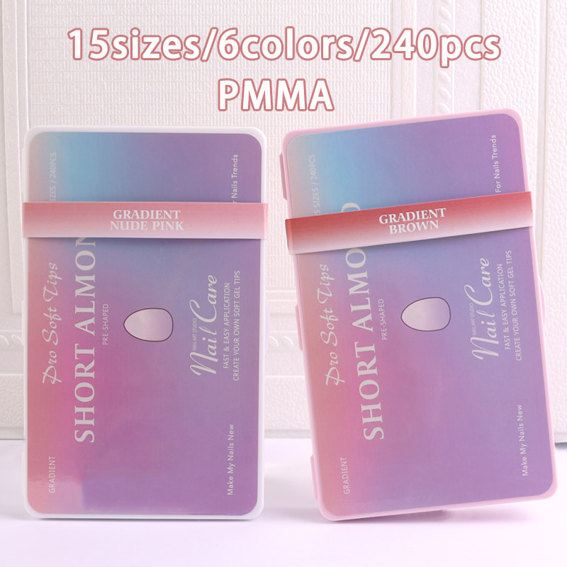 Wholesale Fake Nail Tips Acrylic Gradient Light Pink Short Almond Press on Nails for Nail Extension DIY