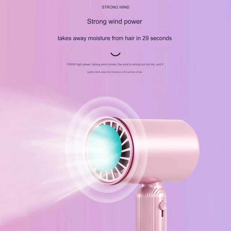 High Power Cordless Foldable Portable Professional Ionic Fast Dry Hot and Cold Quiet Travel Home Electric Hair Dryer