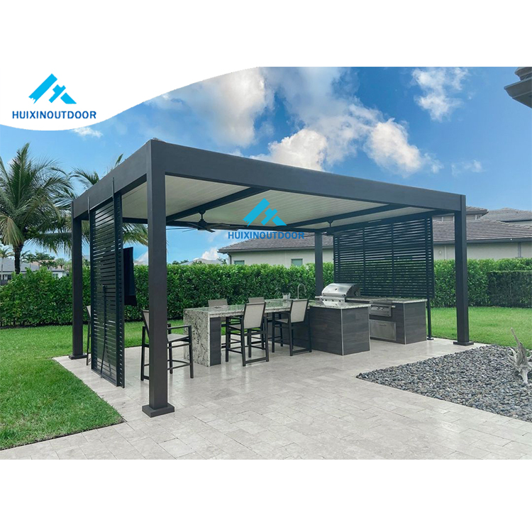 Fashion Waterproof Aluminum Louver Store Summer Vintage Metal Solar Adjustable Pergola