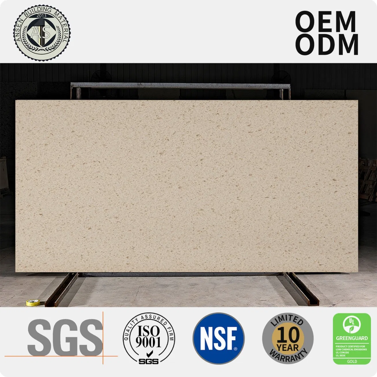 Polishing Surface Pure Color Series Artificial Quartz Slab Faux Quartz Stone for Kitchen Countertop