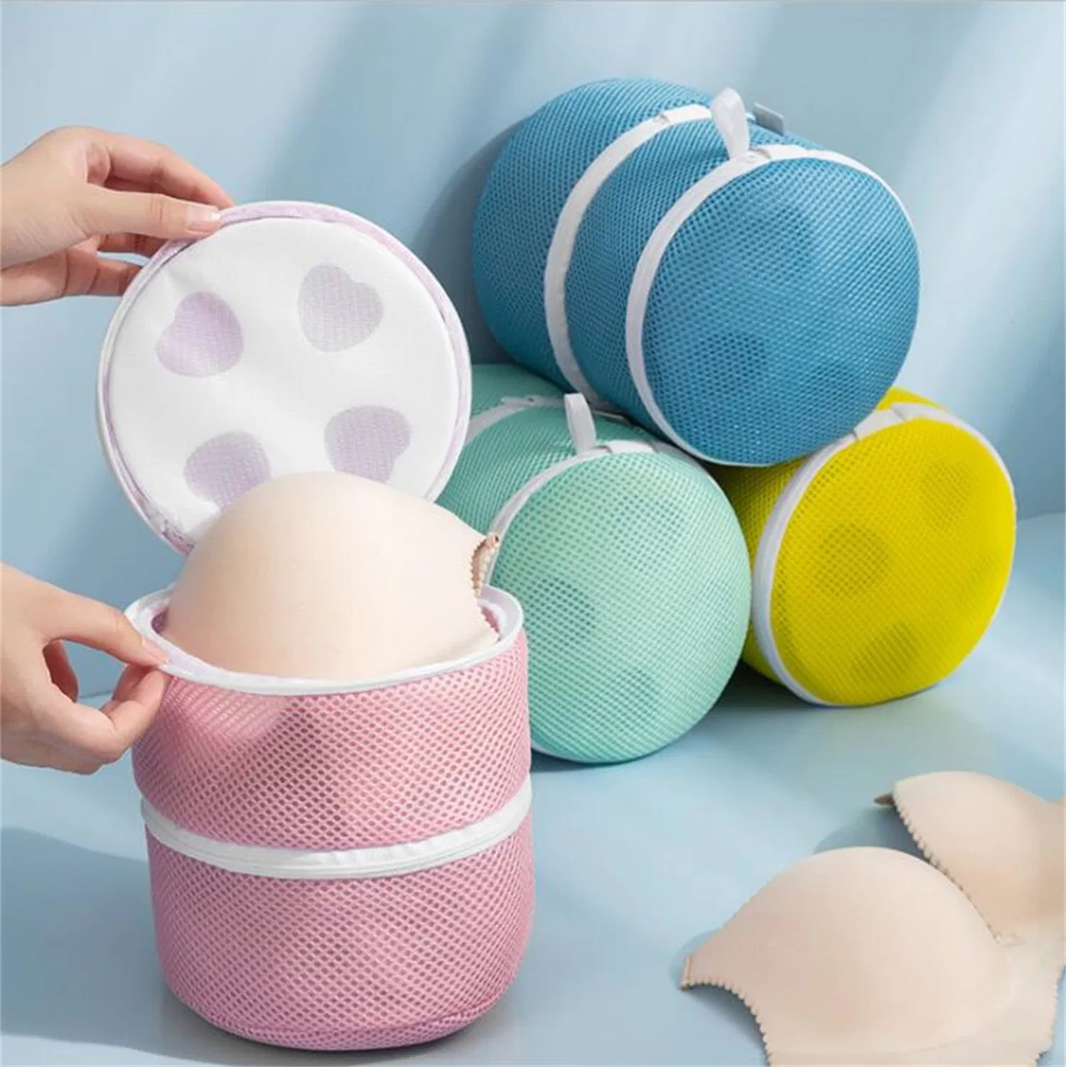 Two Layer Cylinder Shape Mesh Laundry Bags