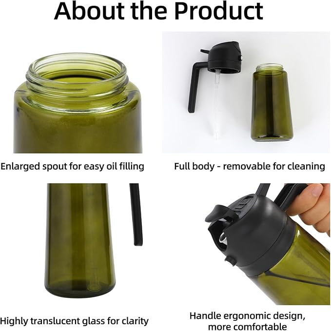 Multifunctional 2-in-1 Oil Sprayer & Dispenser 470ml Olive Oil Sprayer Glass Bottle Dispenser