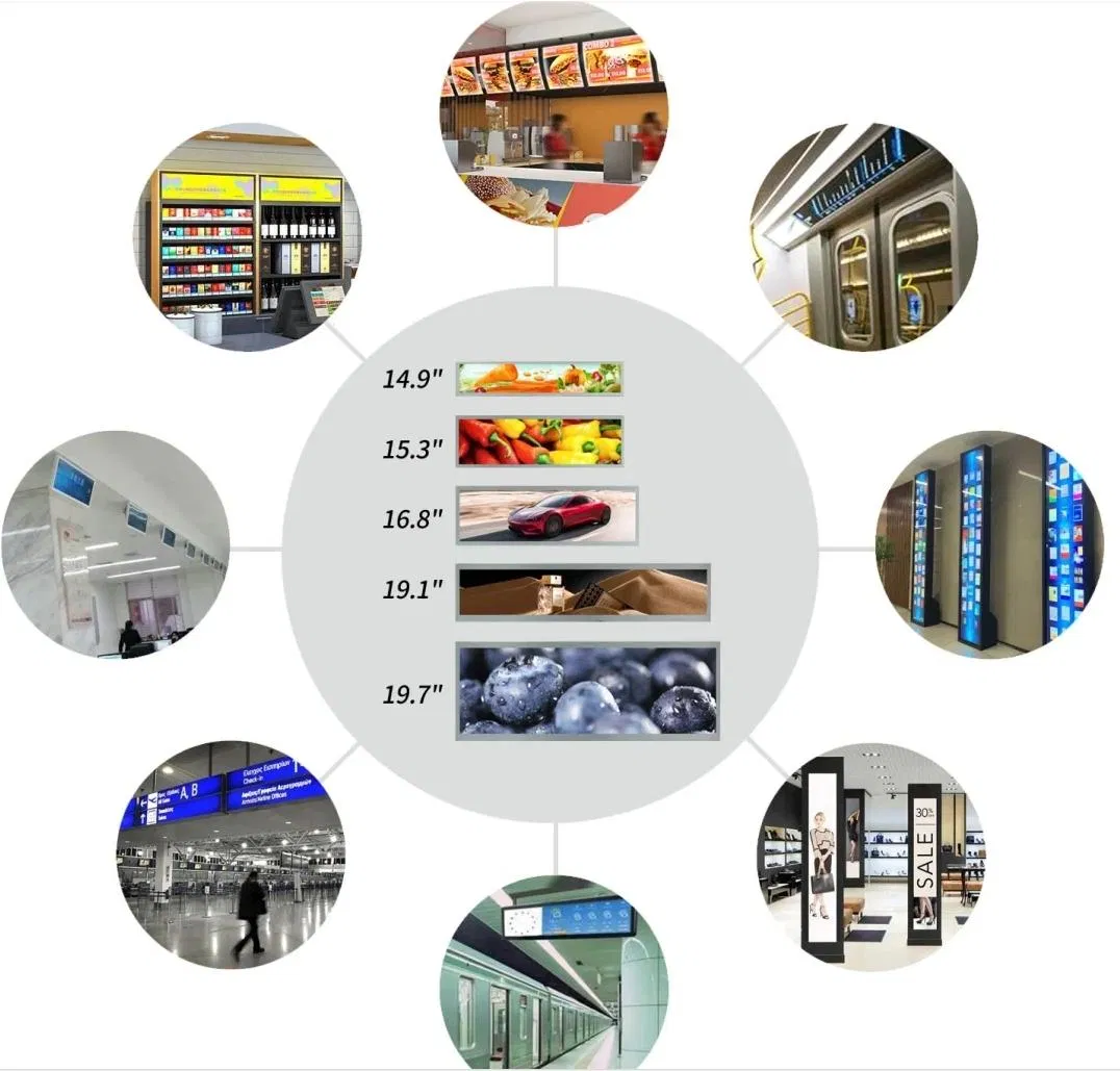 Custom High Quality Full HD 4K Ultha Wide Long Strip Stretched Bar LCD Screen Advertising Monitor Digital Signage LCD Display
